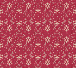Christmas Background. Seamless pattern with Teddy Bear. Abstract Vector Illustration