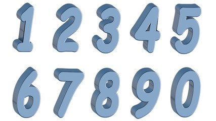 Set of blue 3D numbers.