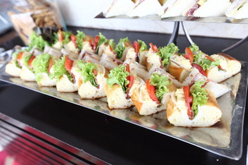 Mini Club Sandwich with chicken beacon ham, Egg Salad Cold Cuts Brioche Sandwiches for Catering, Seminar, Coffee Break, Breakfast, Lunch, Dinner, Buffet and meeting Group.