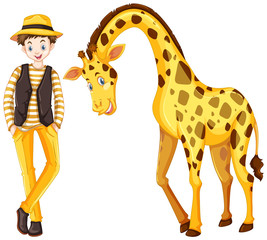 Teenage boy and cute giraffe