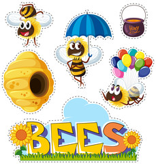 Sticker design with bees and beehive