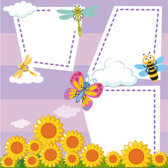 Border template with bugs in sunflower garden