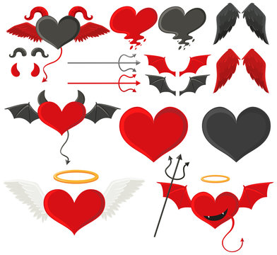 Black and red hearts with wings