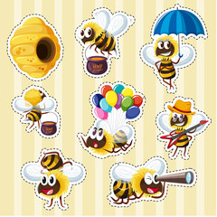 Sticker design with bees and beehive