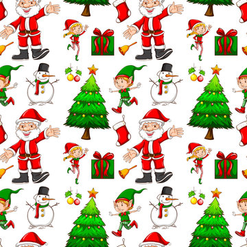 Seamless background with elf and santa
