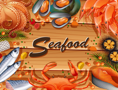 Different types of seafood on board