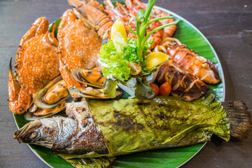 Dish of mixed grilled seafood