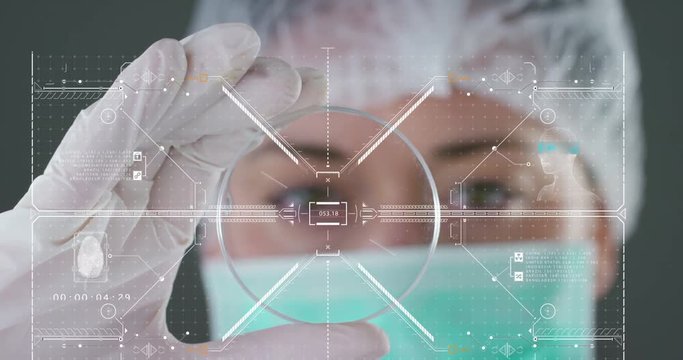 A futuristic doctor with syringe withdraws a liquid medicine and appears a hologram of a planet. Concept: medicine in the world, medical care, future, global competitor pharmaceutical companies.