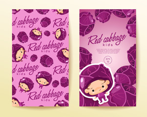 Boy and girl wearing vegetable shaped hat in horizontal label template : Vector Illustration