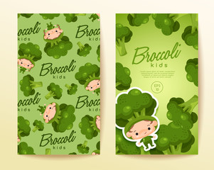 Boy and girl wearing vegetable shaped hat in horizontal label template : Vector Illustration