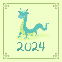Naklejka premium Chinese New Year 2024 Cute Dragon Zodiac Character Vector Illustration Cartoon Greeting Card