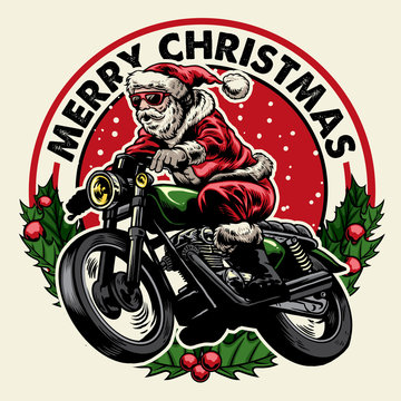 Santa Claus Riding Motorcycle Badge