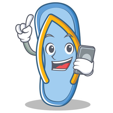 With Phone Flip Flops Character Cartoon