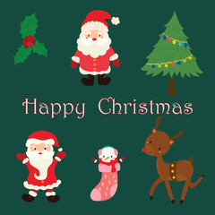 Cute Santa Claus With Snowman and cute reindeer.vector