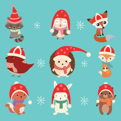 Christmas set with cute animals