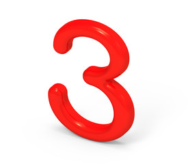 3D render red number 3