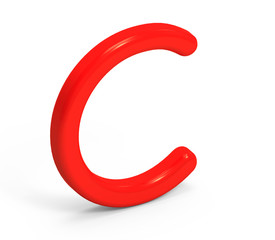 3D render red alphabet C