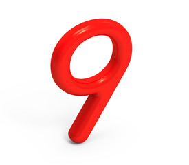 3D render red number 9