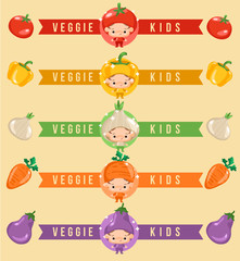 Fototapeta premium Boy and girl wearing Vegetable shaped hat : Vector Illustration