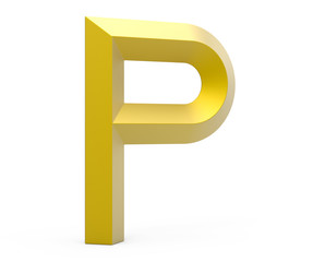 3D render golden beveled alphabet P