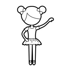 the little girl danced ballet with tutu dress and bun hair