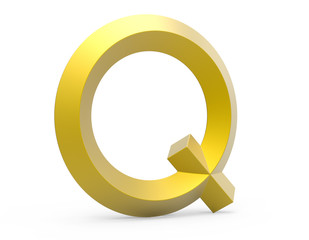3D render golden beveled alphabet Q
