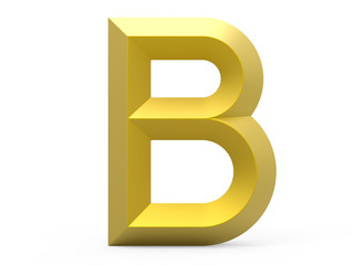 3D render golden beveled alphabet B