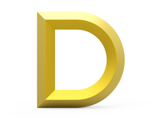 3D render golden beveled alphabet D
