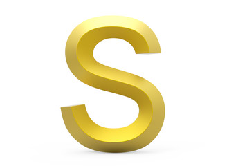 3D render golden beveled alphabet S