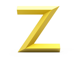 3D render golden beveled alphabet Z