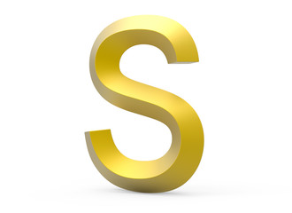 3D render golden beveled alphabet S