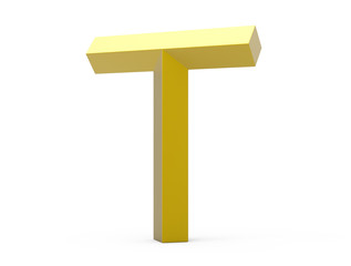 3D render golden beveled alphabet T
