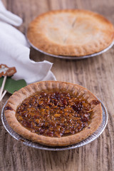 A pecan pie - traditional American pie for Thanksgiving. 