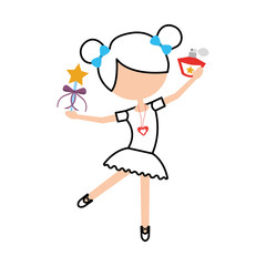 little girl dancer ballet holding magic wand and bottle perfume