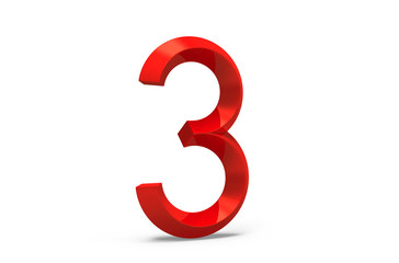 3D render red beveled number 3