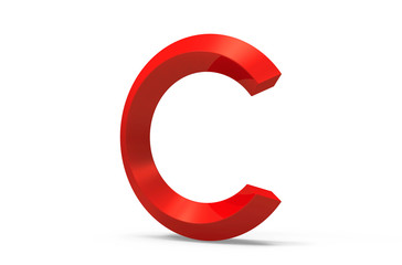 3D render red beveled alphabet C