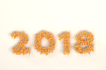 2018 number from orange balls on white background