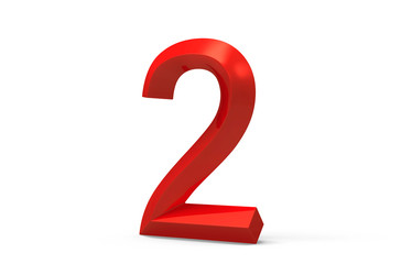 3D render red beveled number 2