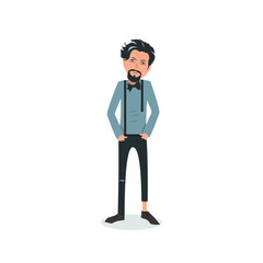 Obraz premium Exhausted and completely wiped out cartoon guy in casual clothes, gesturing. Vector illustration. Modern flat design.