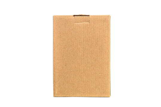 Brown tray or brown paper package or cardboard box isolated on white.