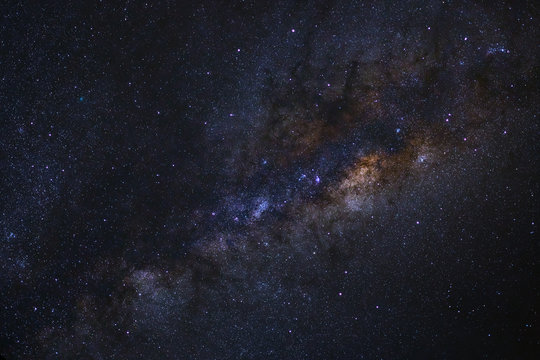The Center of Milky way galaxy with stars and space dust in the universe, Long exposure photograph, with grain.