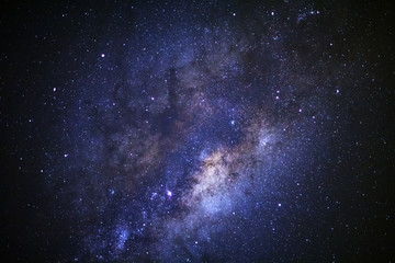 The Center of Milky way galaxy with stars and space dust in the universe, Long exposure photograph,...