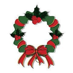 wreath with red ribbon and bow christmas related icon image vector illustration design 