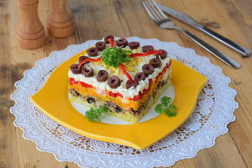 Mimosa salad. Russian traditional