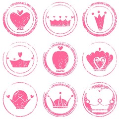 Fototapeta na wymiar vector set of stamps with cartoon crowns.