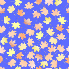 autumn leaves. vector seamless pattern. blue background