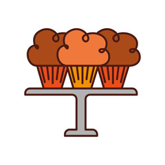 three birthday cupcakes arranged on a serving tray