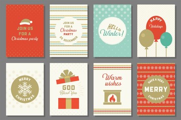 Merry Christmas typography and elements for holidays with greeting card template and pattern