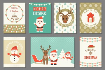 Merry Christmas typography and elements for holidays with greeting card template and pattern