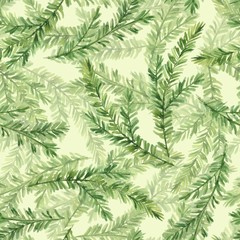 Watercolor seamless pattern with fir tree branches